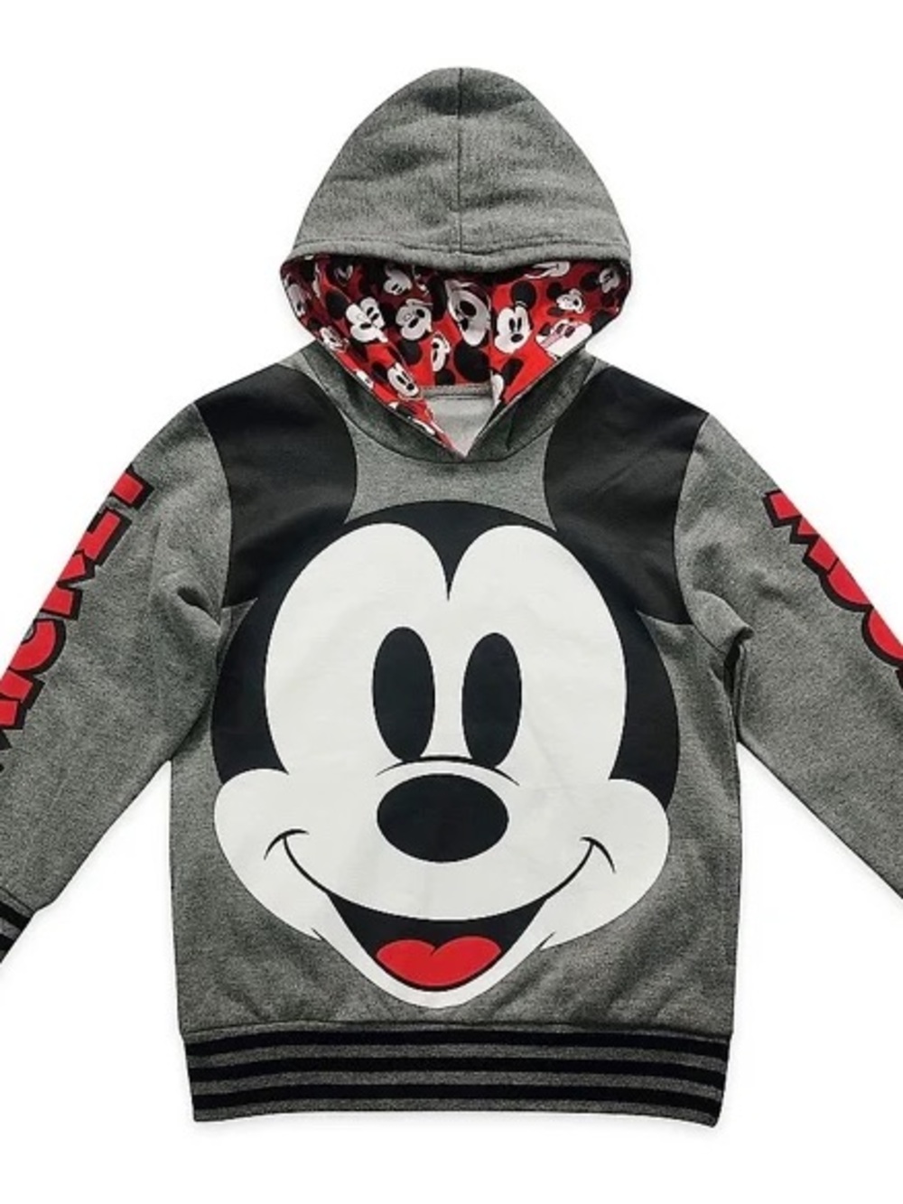 Disney Mickey Mouse Grey Red Black Toddler Unisex Graphic Sweatshirt Hood Size 3